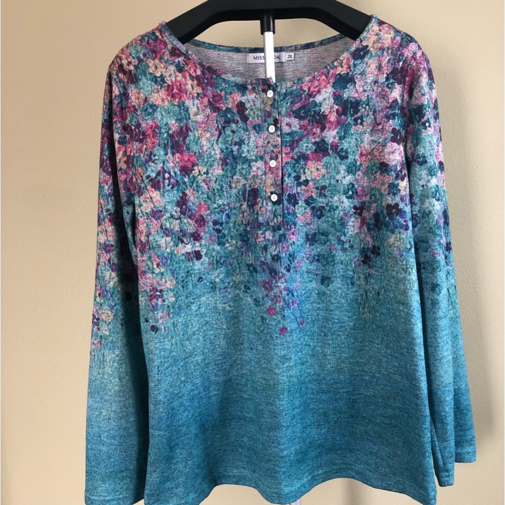 Misslook, size 2XL, women’s floral pattern top, ombré, long sleeve